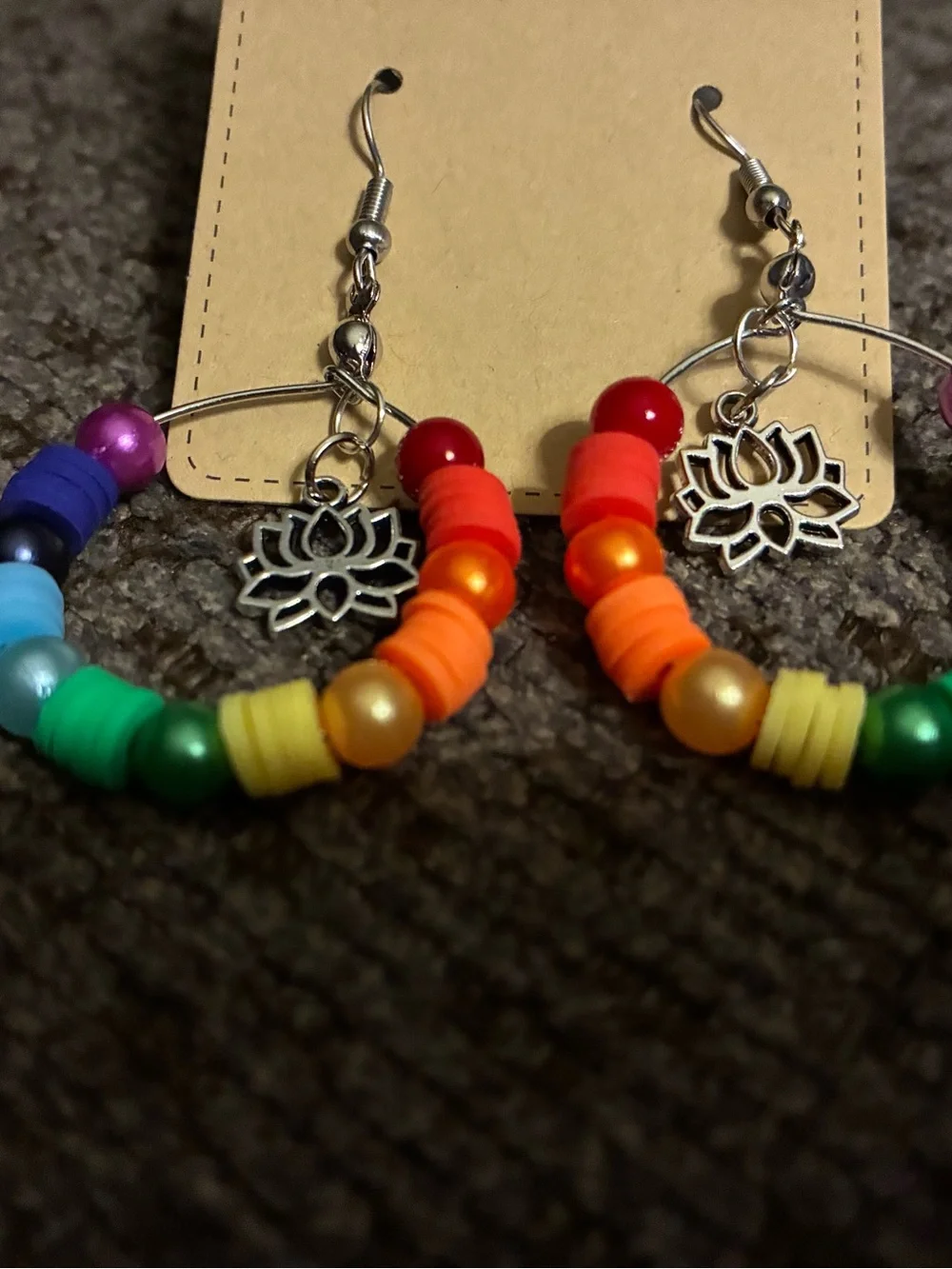 Handmade Rainbow Lotus Hoop Earrings - Colorful Beaded Women's Jewelry